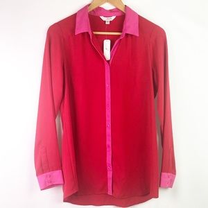 NWT Charming Charlie Red/Pink button-down SIze M